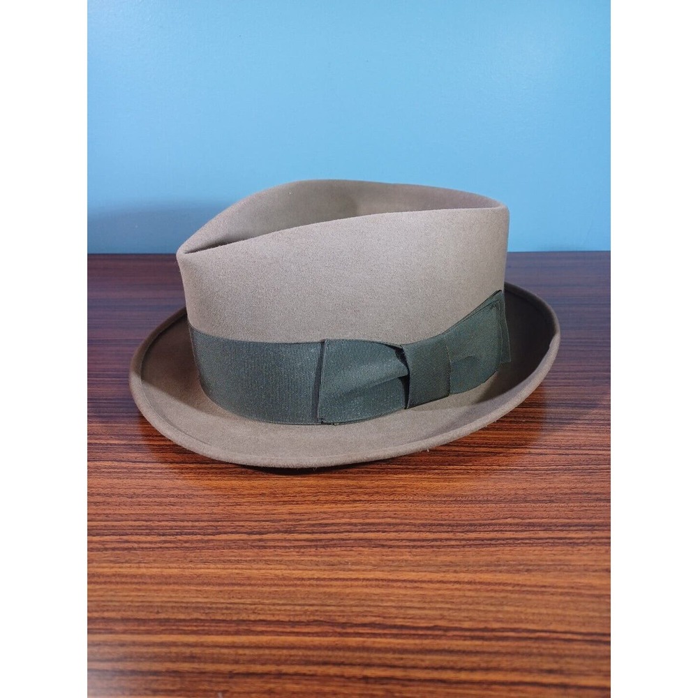 Vintage Creighton Fedora Classic Style Brown Felt Green Band